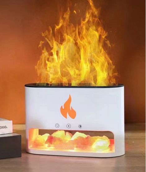 Difuzor de Aromaterapie cu Efect de Flacără și Sare de Himalaya (USB-C, Sare Inclusă)