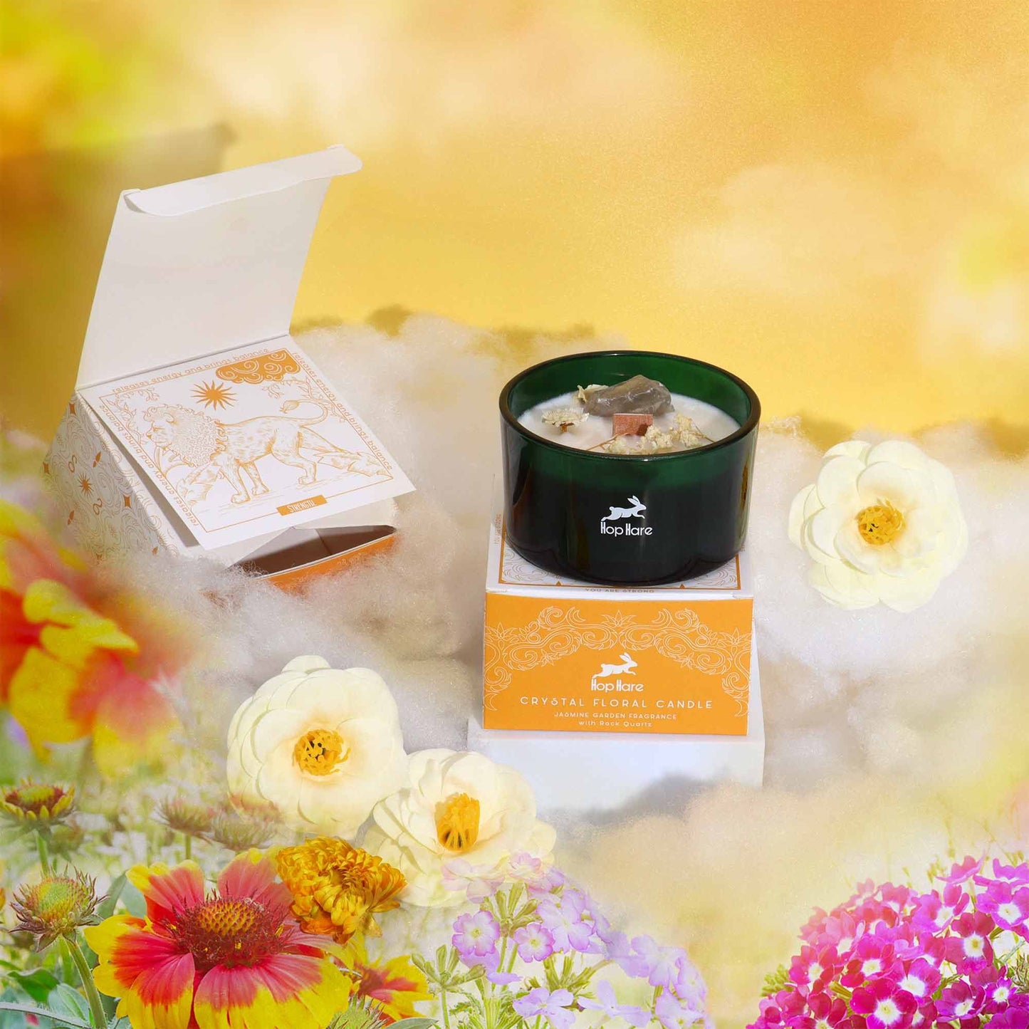Lumânare parfumată cu cristale și flori uscate – Calm & Relaxare