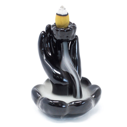 Suport decorativ pentru conuri parfumate – Lotus în palme