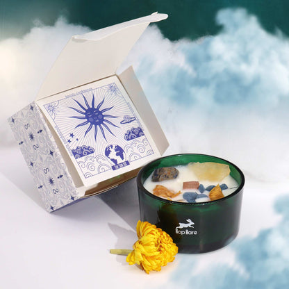 Lumânare parfumată cu cristale și flori uscate – Energie & Vitalitate