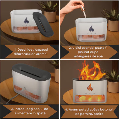 Difuzor de Aromaterapie cu Efect de Flacără și Sare de Himalaya (USB-C, Sare Inclusă)