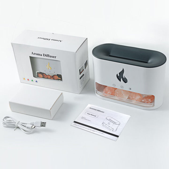 Difuzor de Aromaterapie cu Efect de Flacără și Sare de Himalaya (USB-C, Sare Inclusă)
