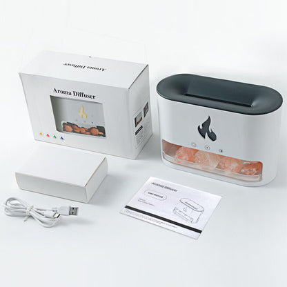 Difuzor de Aromaterapie cu Efect de Flacără și Sare de Himalaya (USB-C, Sare Inclusă)